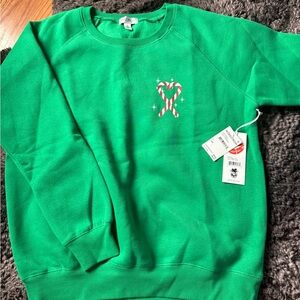 Wildfox Green Crewneck Sweater with Candy Cane Design